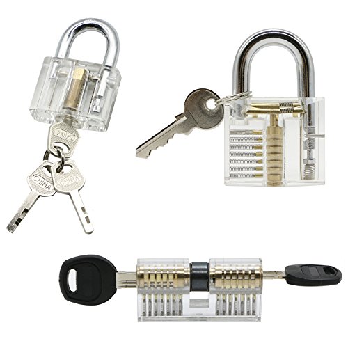 3 Pack Practice Lock Set, LepoHome Transparent Crystal Keyed Padlock, Lock Pi...