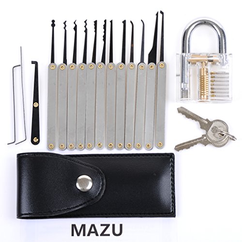 12-Piece Unlocking Lock Pick Set Key Extractor Tool + Transparent Practice Padlocks