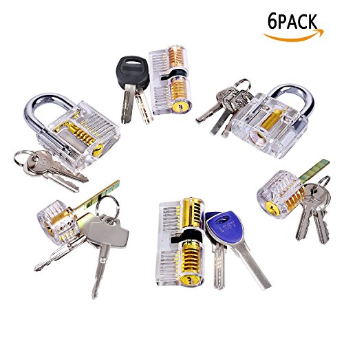 6 Pcs Practice Lock Set, Uolor Transparent Visible Cutaway Crystal Pin Tumble...